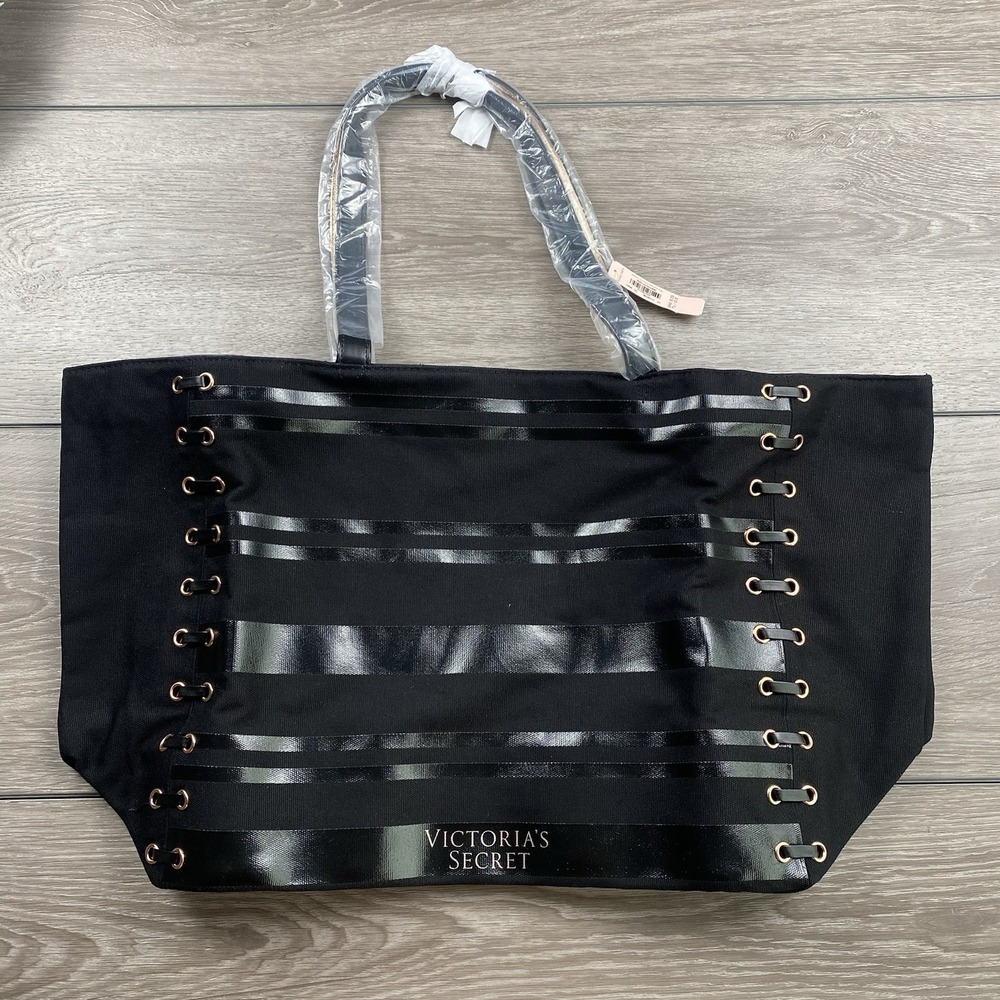 Victoria's Secret Black & Rose Gold Tote Bag Double Handle